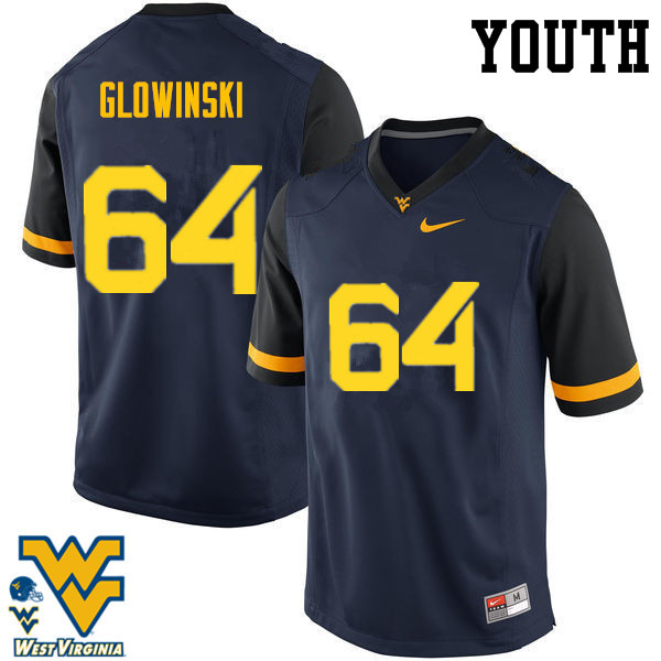 NCAA Youth Mark Glowinski West Virginia Mountaineers Navy #64 Nike Stitched Football College Authentic Jersey IE23F42OC